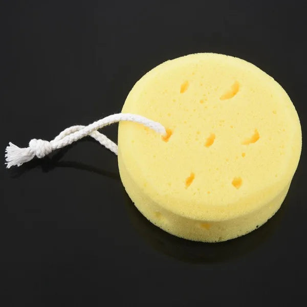 Yellow Round Bath Sponge Body Shower Soft Sponge w Hanging Loop