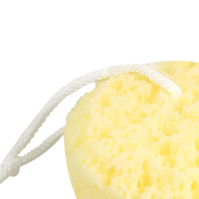 Yellow Round Bath Sponge Body Shower Soft Sponge w Hanging Loop