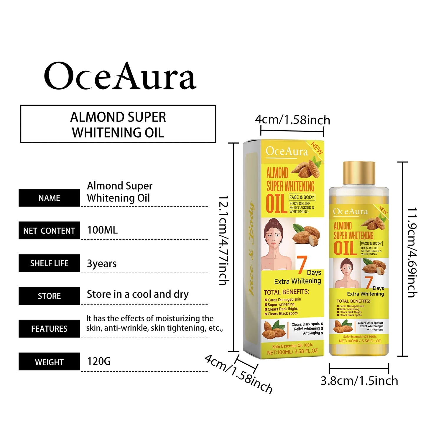 Body Whitening Oil 100ml Natural Organic Relaxing Muscle Hydrating SPA Aromatherapy Skin Brightening Smoothing Body Massage Oil