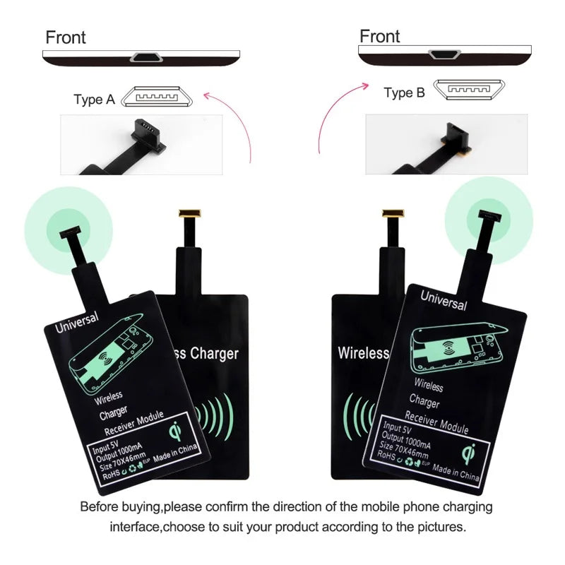 Wireless Charger Receiver Support Type C Micro USB Fast Wireless Charging Adapter For iPhone 5 6 7 Android phone Wireless Charge