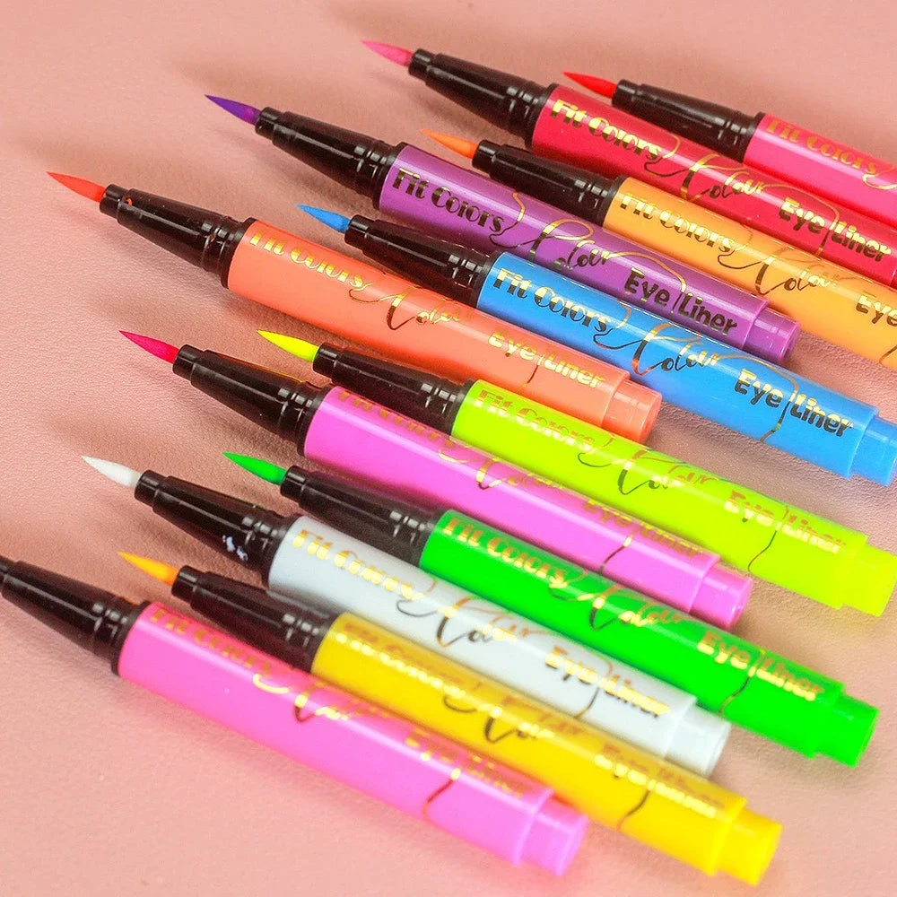 12Colors Liquid Eyeliner Neon Colored Halloween Liner Eyeliner Pen Waterproof UV Blacklight Fluorescent Face Body Paint Makeup