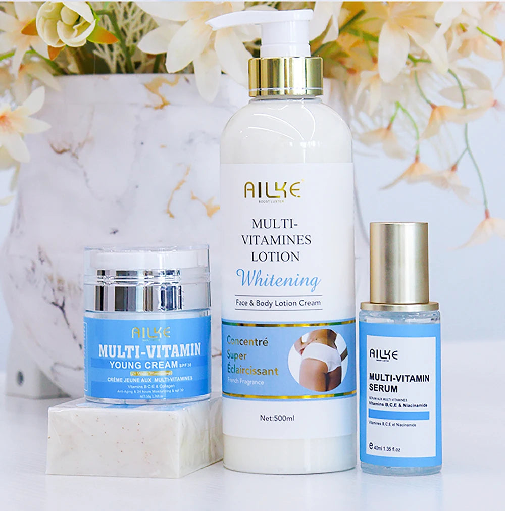 AILKE Multi-Vitamin Lightening Skin Set, Reduce Blemish, Absorbs Quickly Moisturizes with Vitamins B/C/E, Rejuvenates Skin