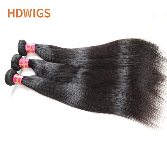 HDWIGS Human Hair Bundles for Women Straight Raw Virgin Human Hair Weave Double Drawn One Donor Hair Weft Natural Color Hair