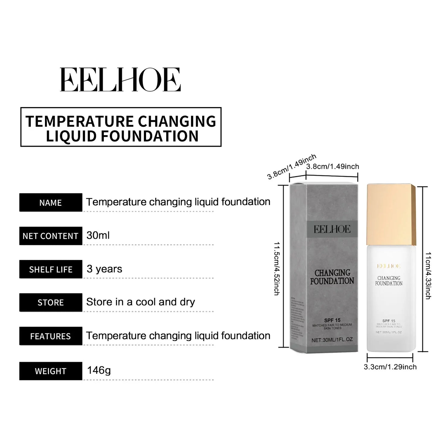 EELHOE Color Changing Foundation Liquid Waterproof Contour Concealer Soft Matte Long Lasting Hydrating Foundation Base Cosmetics