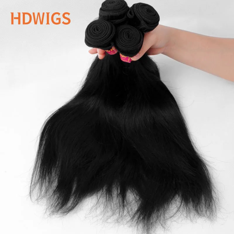 HDWIGS Human Hair Bundles for Women Straight Raw Virgin Human Hair Weave Double Drawn One Donor Hair Weft Natural Color Hair