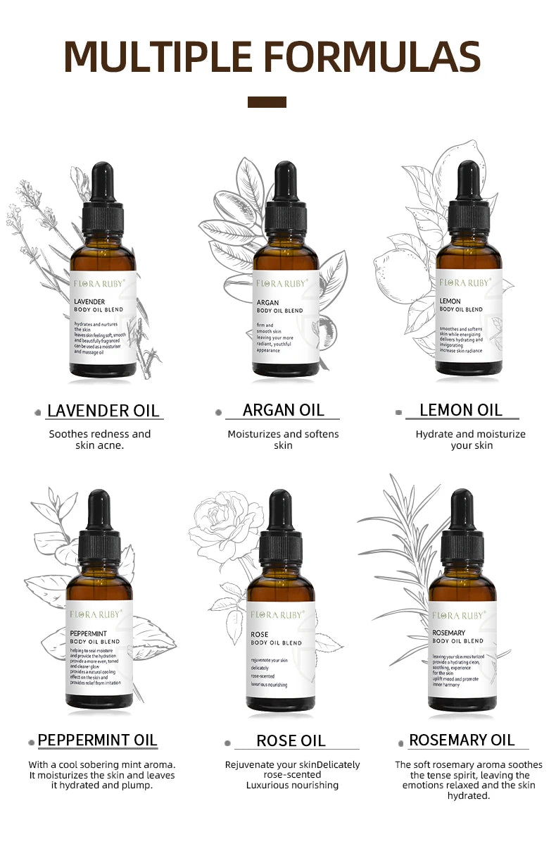 Essential Oils for Body Massage Oil Relax Therapeutic Body Oil Lavender Rosemary Lemon Peppermint Rose Argan Jojoba Massage Oil