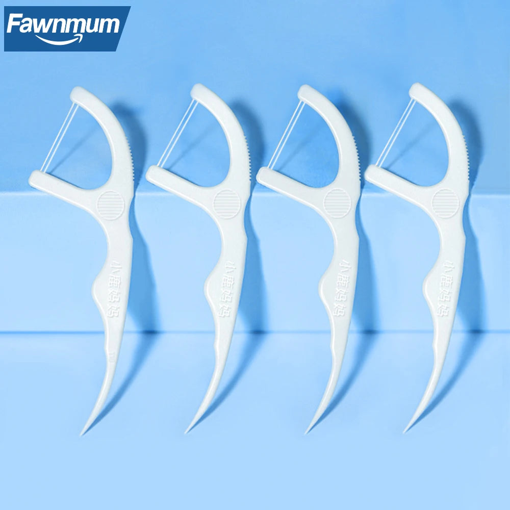 Fawnmum 50/100pcs Double Line Dental Floss Toothpicks Fresh Breath Dental Flosser Disposable Floss Stick For Oral Care