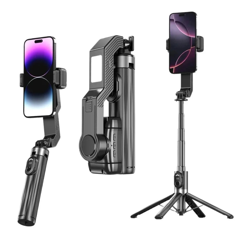 3-in-1 Handheld Gimbals Selfie Stick Tripod with AI Tracking and Fill Light Mobile Phone Holder Stabilizer for Smartphones