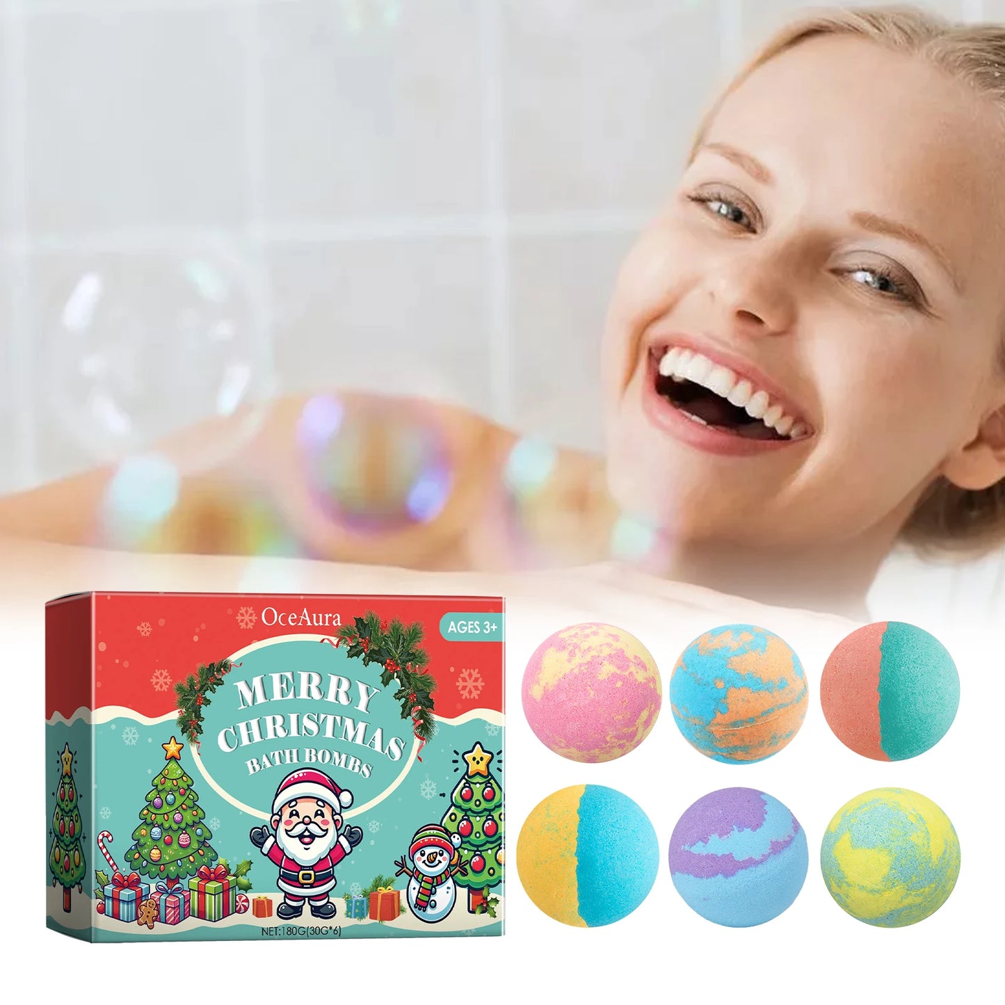 Bath Bombs Aromatherapy Body Relaxation Stress Relief Gentle Exfoliating Moisturize Tender Skin Bubble Bath Balls Christmas Gift