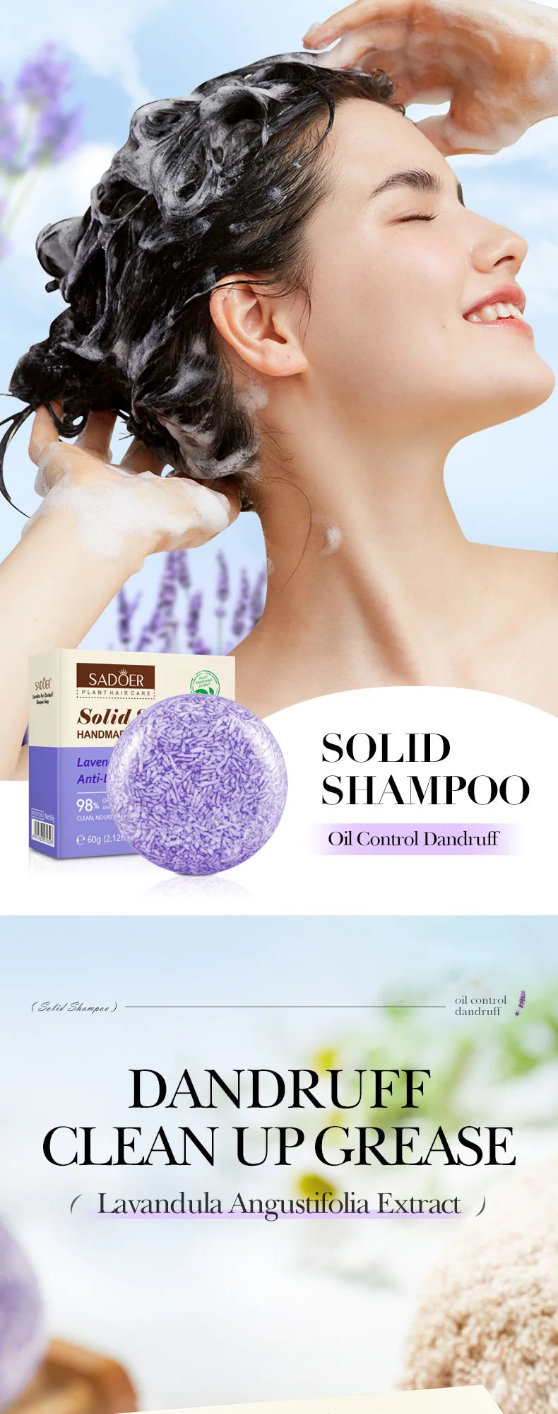 Lavender Shampoo Soap 1Box AntiDandruff & Anti-Itching Deep Cleansing Hair Care Strengthening Hair Roots Lightening & Revitalizi