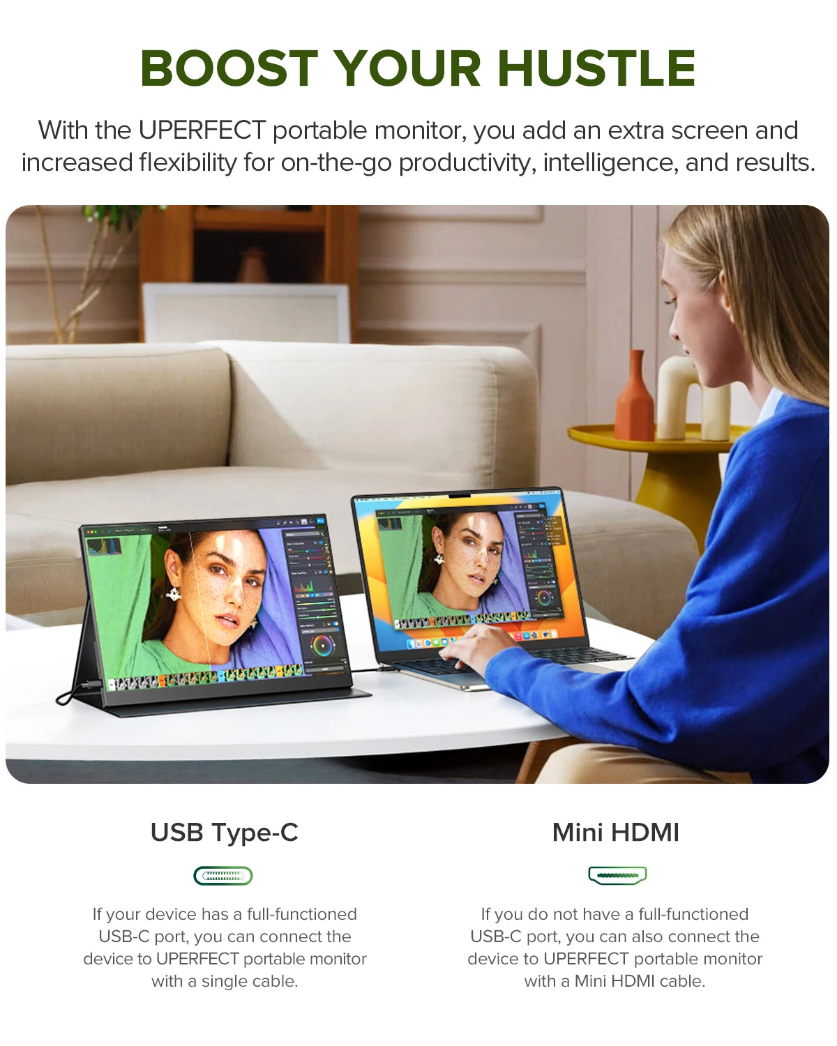 UPERFECT 14" 2K Portable Monitor Ultra Slim Laptop Second Gaming Screen 2160 * 1440 QHD PC External Display With Dual Speakers