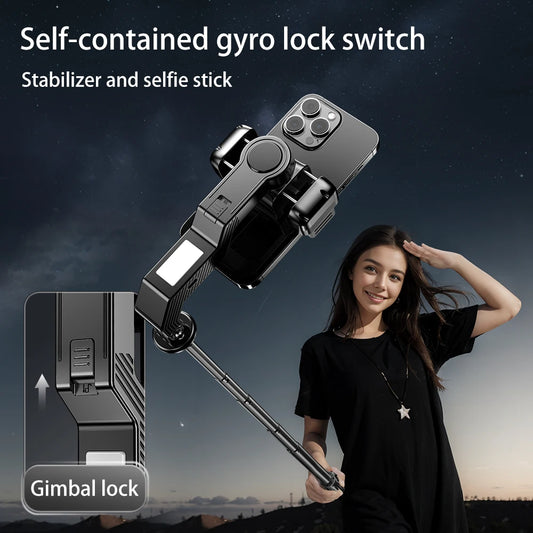3-in-1 Handheld Gimbals Selfie Stick Tripod with AI Tracking and Fill Light Mobile Phone Holder Stabilizer for Smartphones