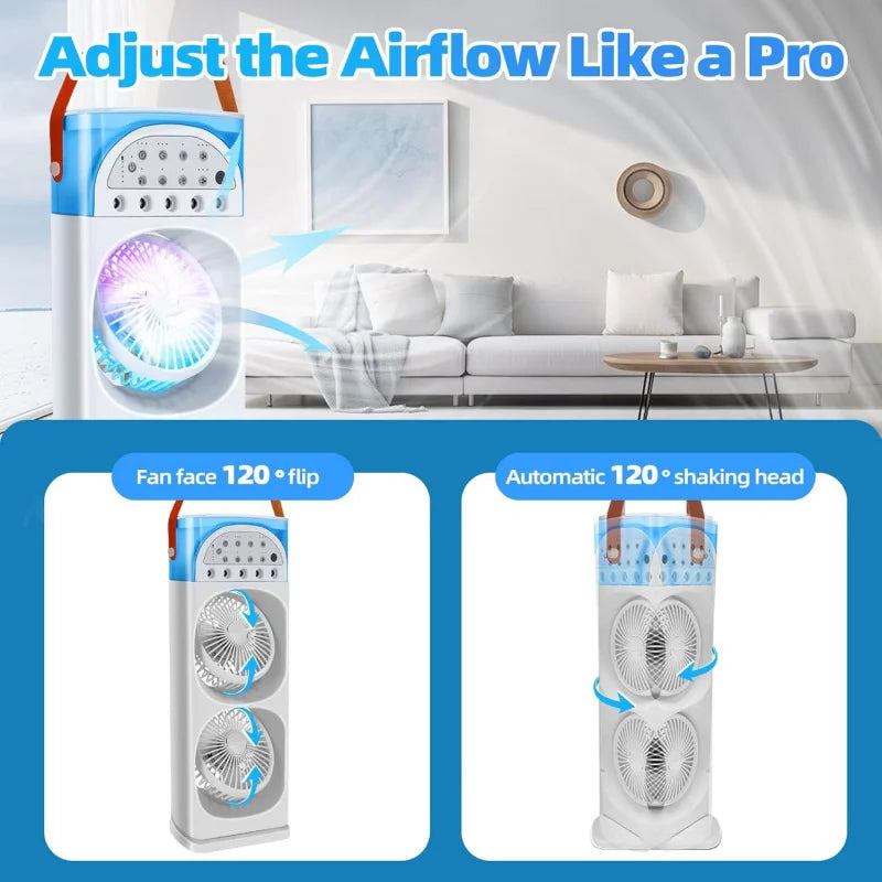 4-IN-1 Portable Air Conditioners,  Evaporative AC Air Cooler Humidifier with 3 Speeds 7 Colors Light，Personal Mini Conditioner