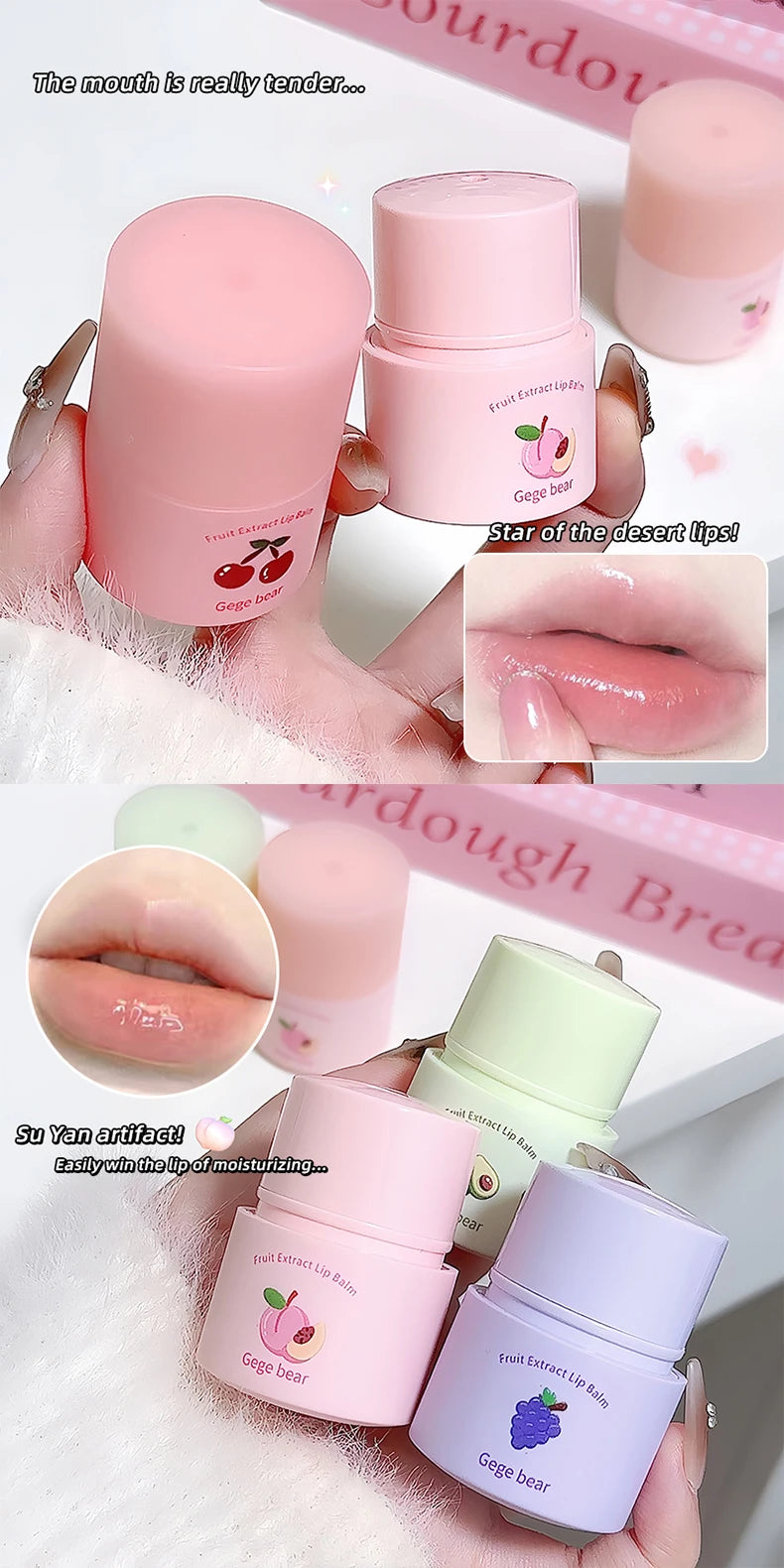 Gege Bear Fruit Extract Lip Balm Moisturizing and Anti-Cracking Lip Gloss in Autumn and Winter