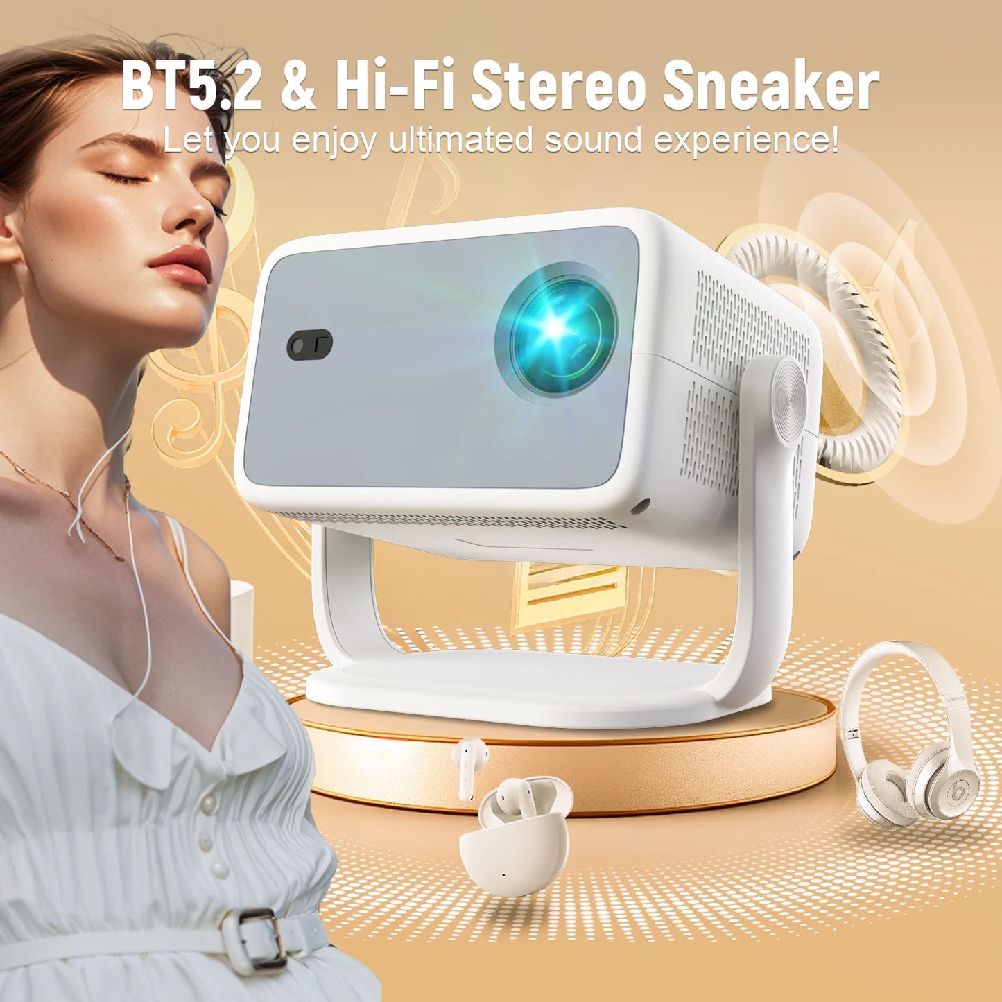 TP350 Netflix Certification Projector 4K Android 13 Native Wifi6 BT5.2 1080P 650ANSI Portable Projector Auto Keystone Correction