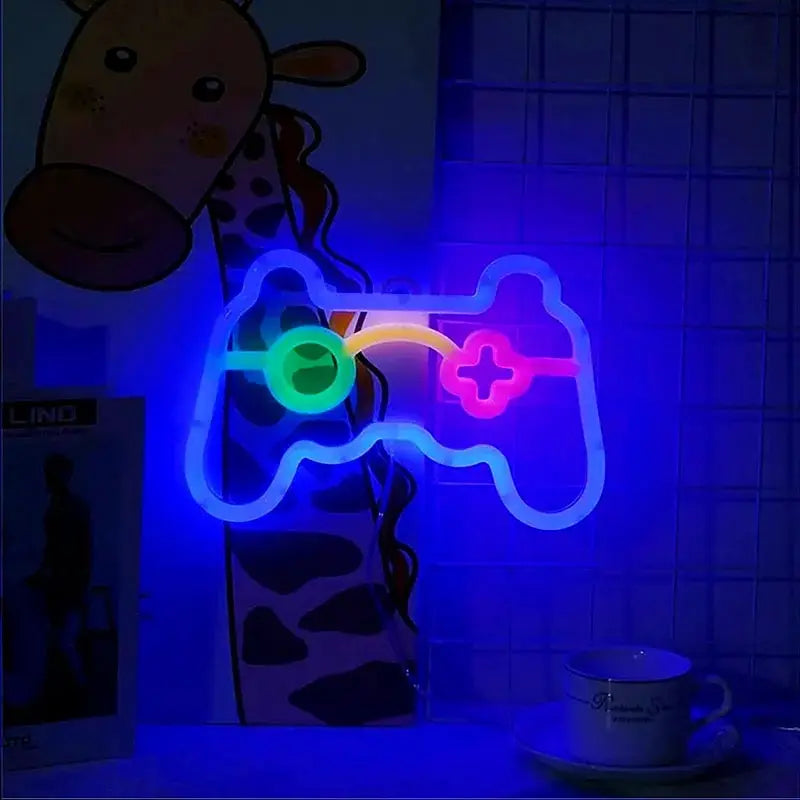 Gamer Neon Sign Lights, LED Game Controller Neon Sign for Gamer Room Decor, USB Or Battery Powered Gaming Neon Sign Table Lamp