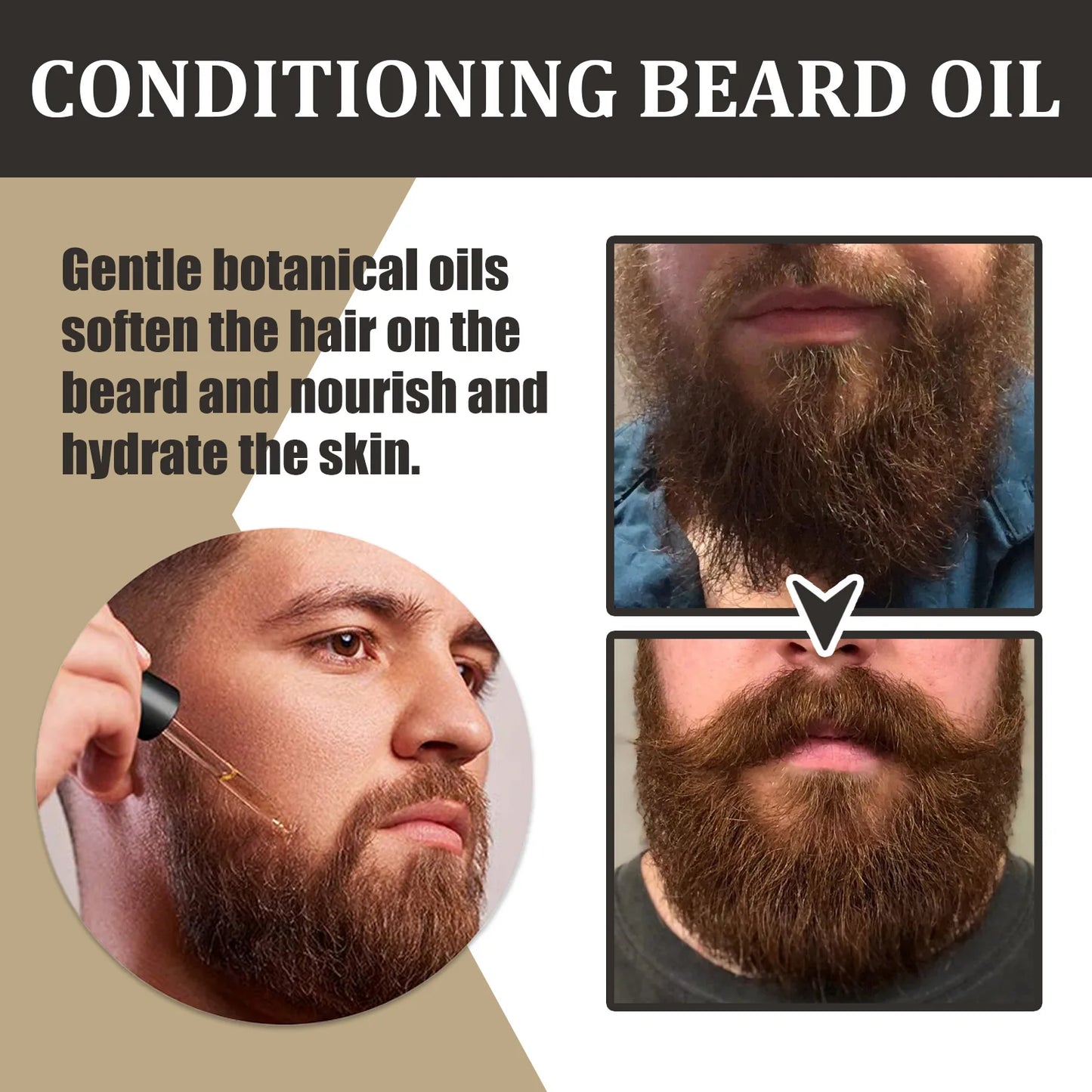 Beard Oil Moisturizing Mustaches Conditioner Oil Shine Soften Beards Strengthens Mustaches Smooth Nourishing Beard Essential Oil