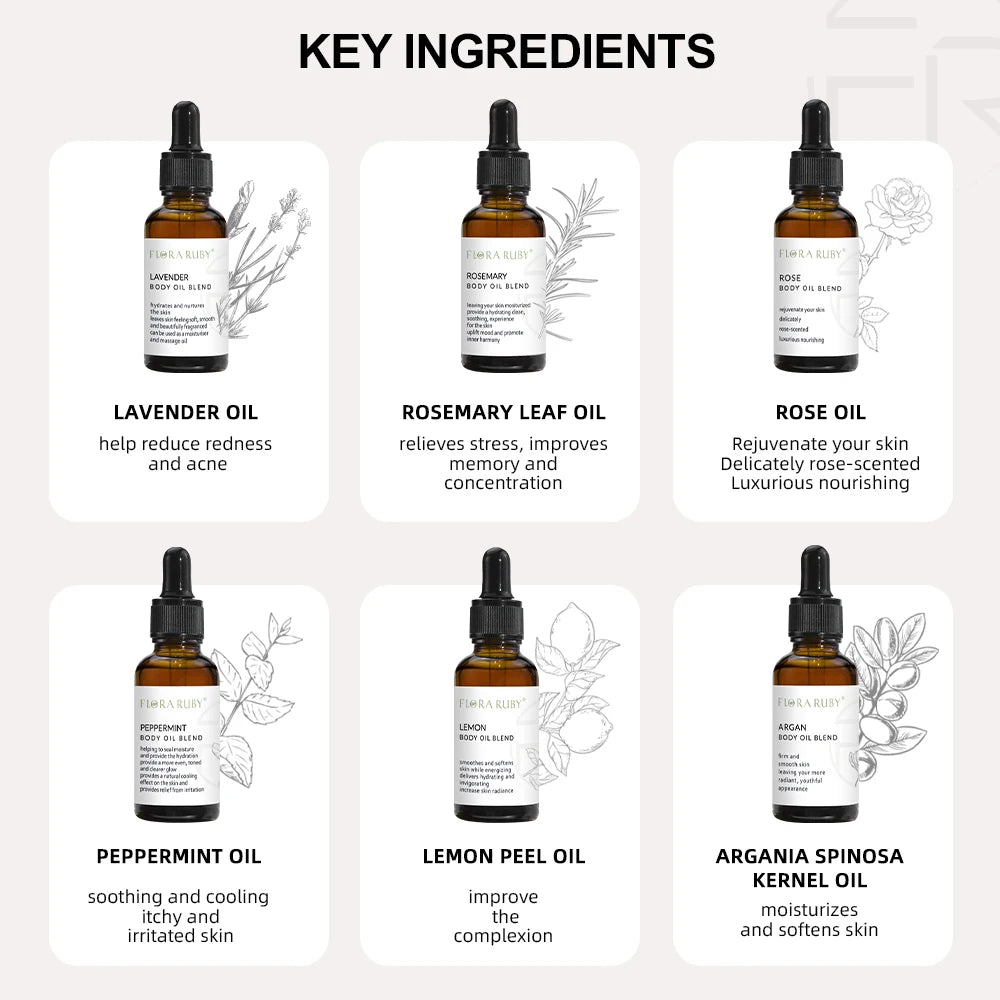 Essential Oils for Body Massage Oil Relax Therapeutic Body Oil Lavender Rosemary Lemon Peppermint Rose Argan Jojoba Massage Oil