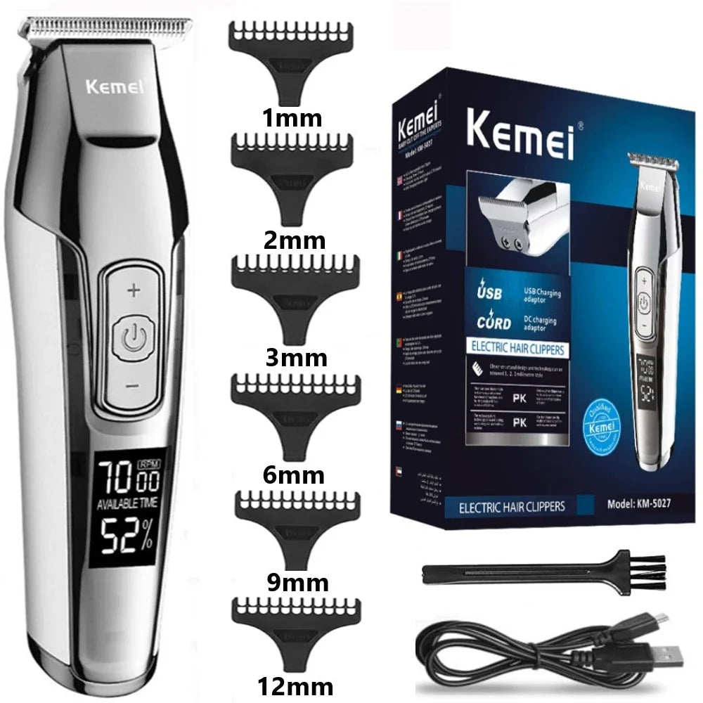 Professional Hair Clipper Beard Trimmer for Men Adjustable Speed LED Digital Carving Clippers Electric Razor KM-5027  Barber