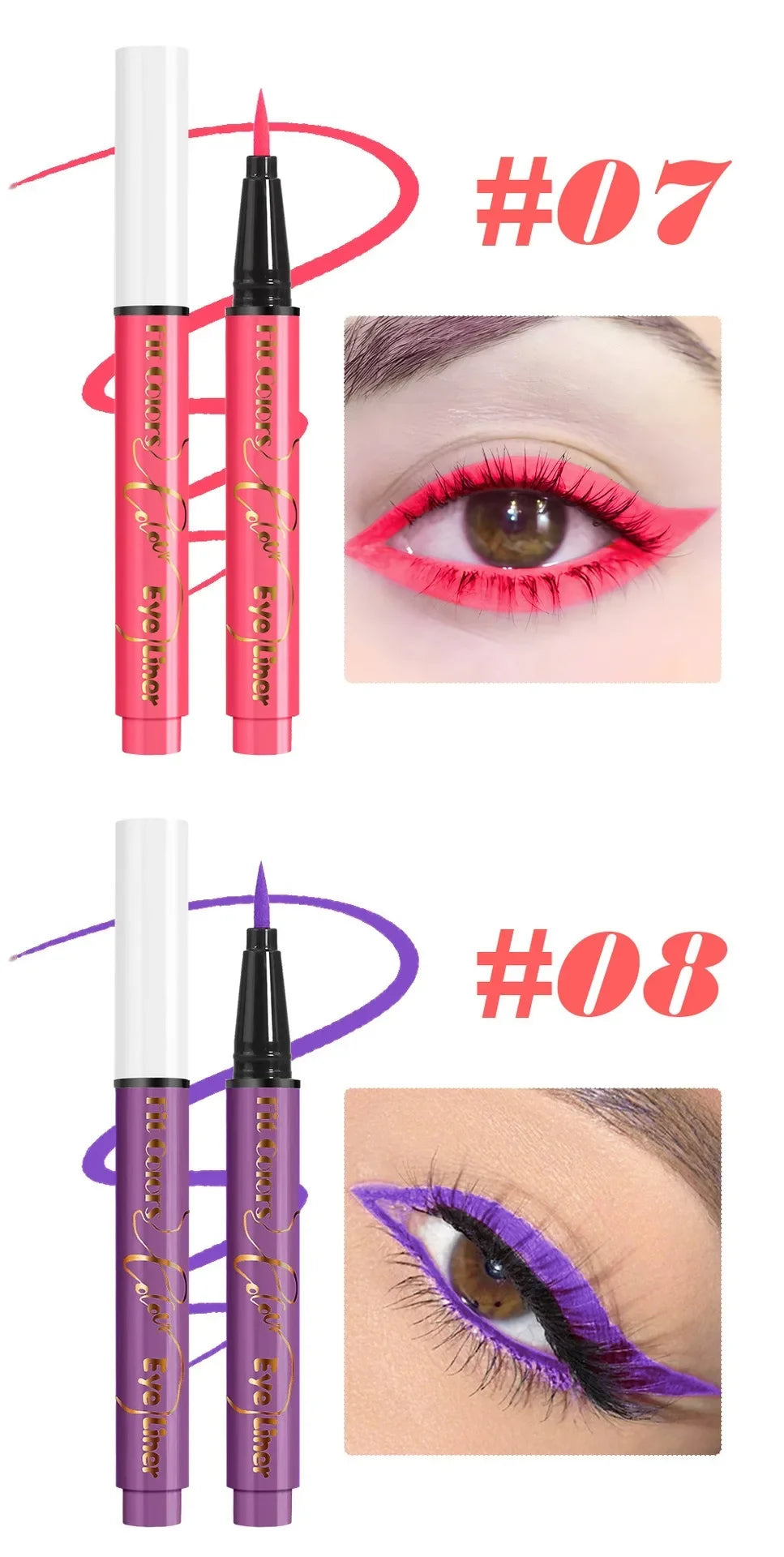 12Colors Liquid Eyeliner Neon Colored Halloween Liner Eyeliner Pen Waterproof UV Blacklight Fluorescent Face Body Paint Makeup