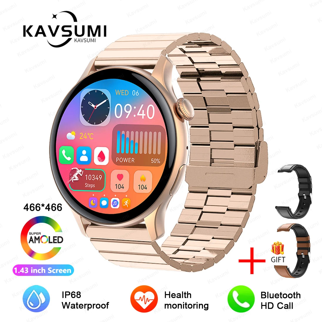 2024 GPS Smart Watch Women 1.43 Inch AMOLED 466*466 HD Screen Sport Heart Rate NFC Custom Dial Bluetooth Call Smartwatch Ladies