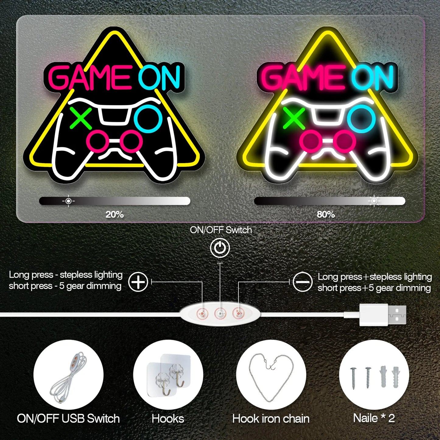 1 game neon sign - player led sign for video/PC game room, walls, game area, bedroom, Man Cave decoration - game light gift