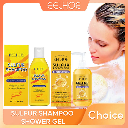 Sulfur Shampoo Shower Gel Set Deep Cleaning Scalp Remove Dandruff Nourishing Oil Control Moisturizing Dry Skin Smooth Body Wash