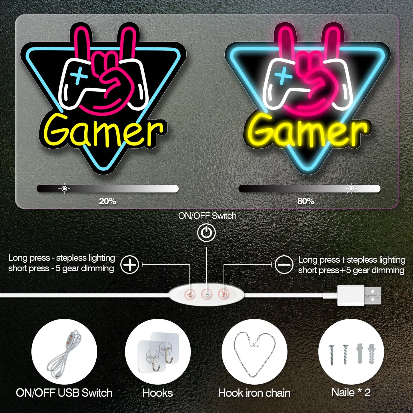 1 game neon sign - player led sign for video/PC game room, walls, game area, bedroom, Man Cave decoration - game light gift