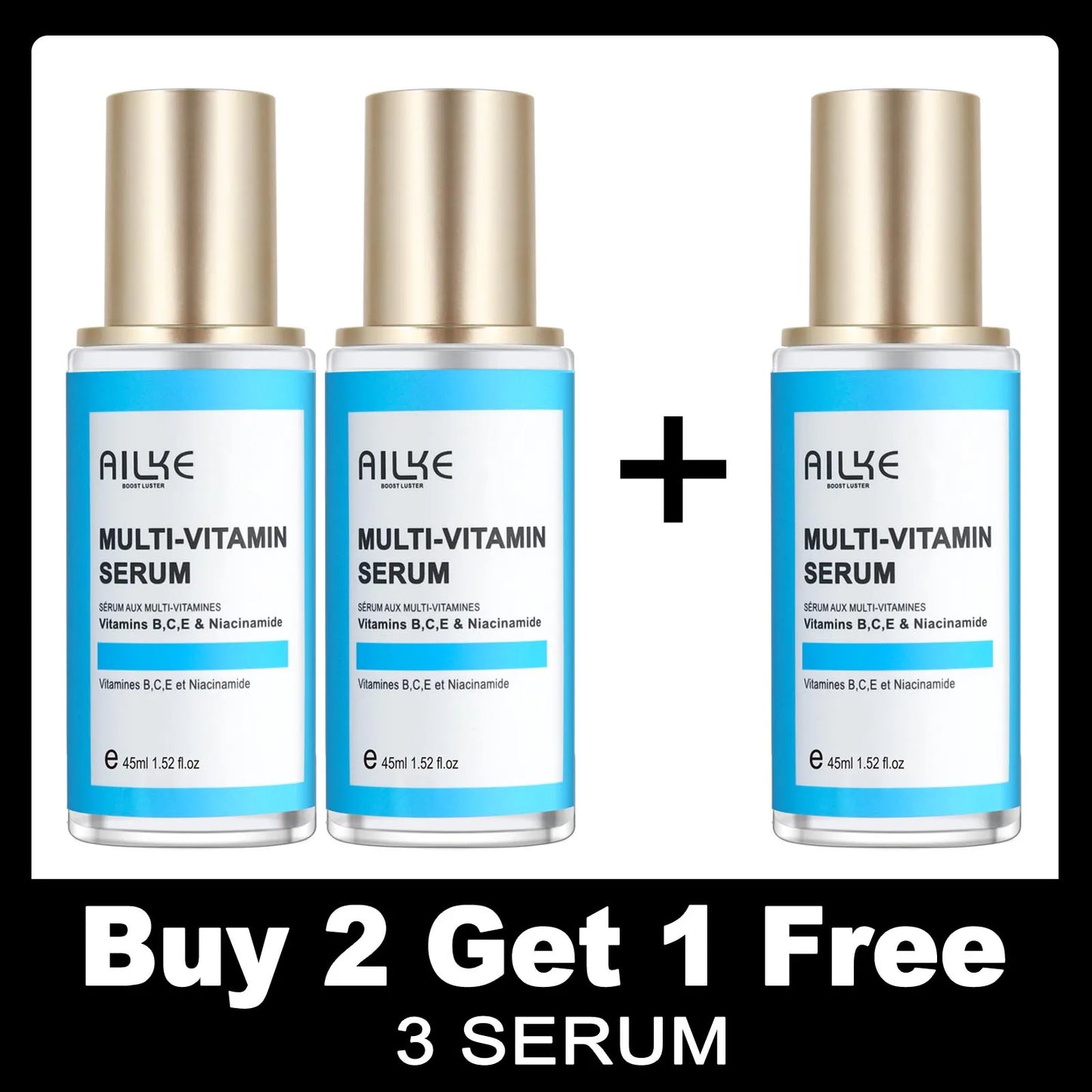 AILKE Multi-Vitamin Lightening Skin Set, Reduce Blemish, Absorbs Quickly Moisturizes with Vitamins B/C/E, Rejuvenates Skin