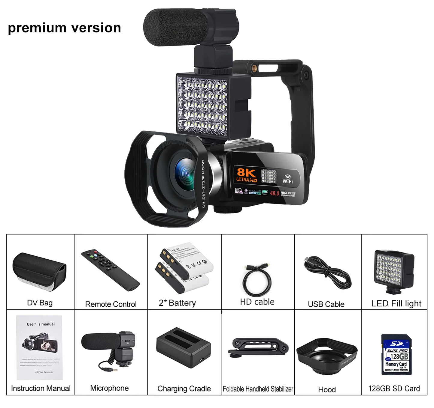 8K Professional Camcorder WIFI Digital Video Camera For Youtube Streaming Vlog Recorder 16X Time-Lapse Webcam Stabilizer Cam