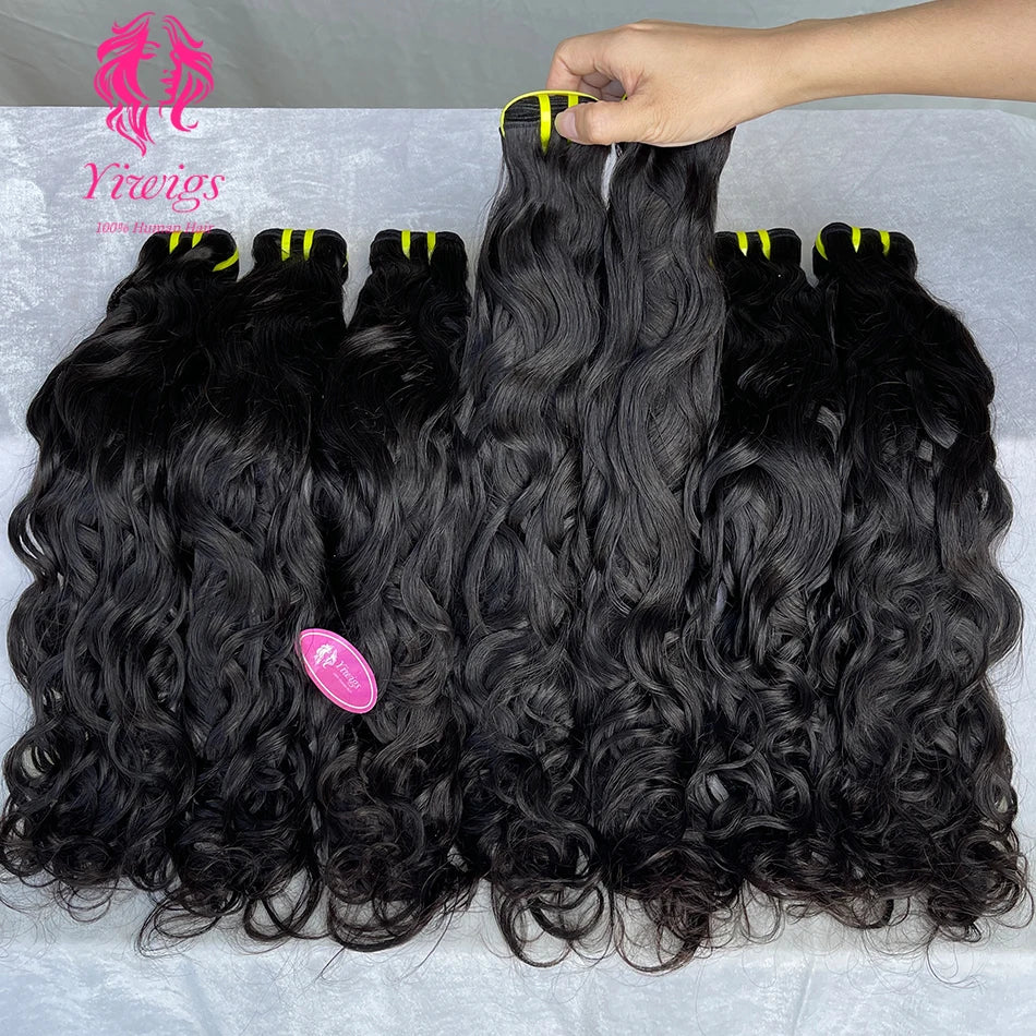 Yiwigs 12A Grade Vietnamese Water Wave 100% Raw Human Hair Bundles Natural Wave Curly Unprocessed Hair Weave Extensions thick