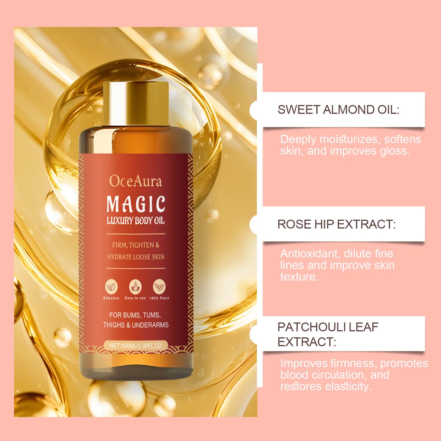 OCEAURA 3.38 OZ Magic Luxury Body Oil Deep Moisturizing Deeply Moisturizes Dry Skin Winter and Autumn Body Nourishing Oil