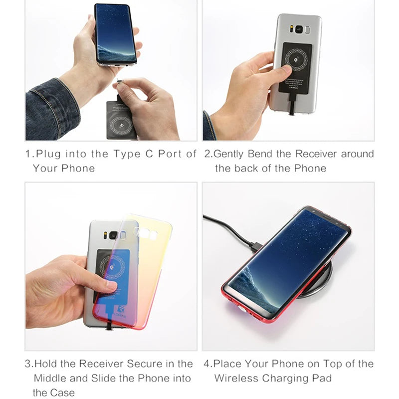 Wireless Charger Receiver Support Type C Micro USB Fast Wireless Charging Adapter For iPhone 5 6 7 Android phone Wireless Charge
