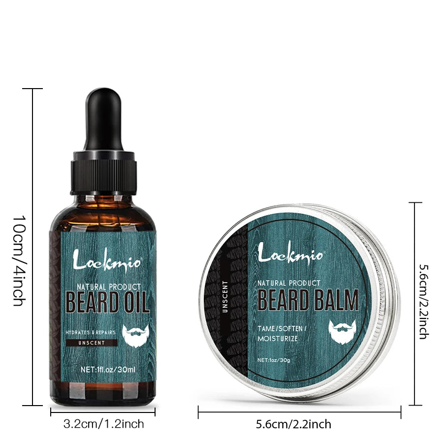 5pcs/set Beard Oil Balm for Men Beards Moisturizing Care Essential Oil for Promote Healthy Beards Growth Beard Styling Tool Kit
