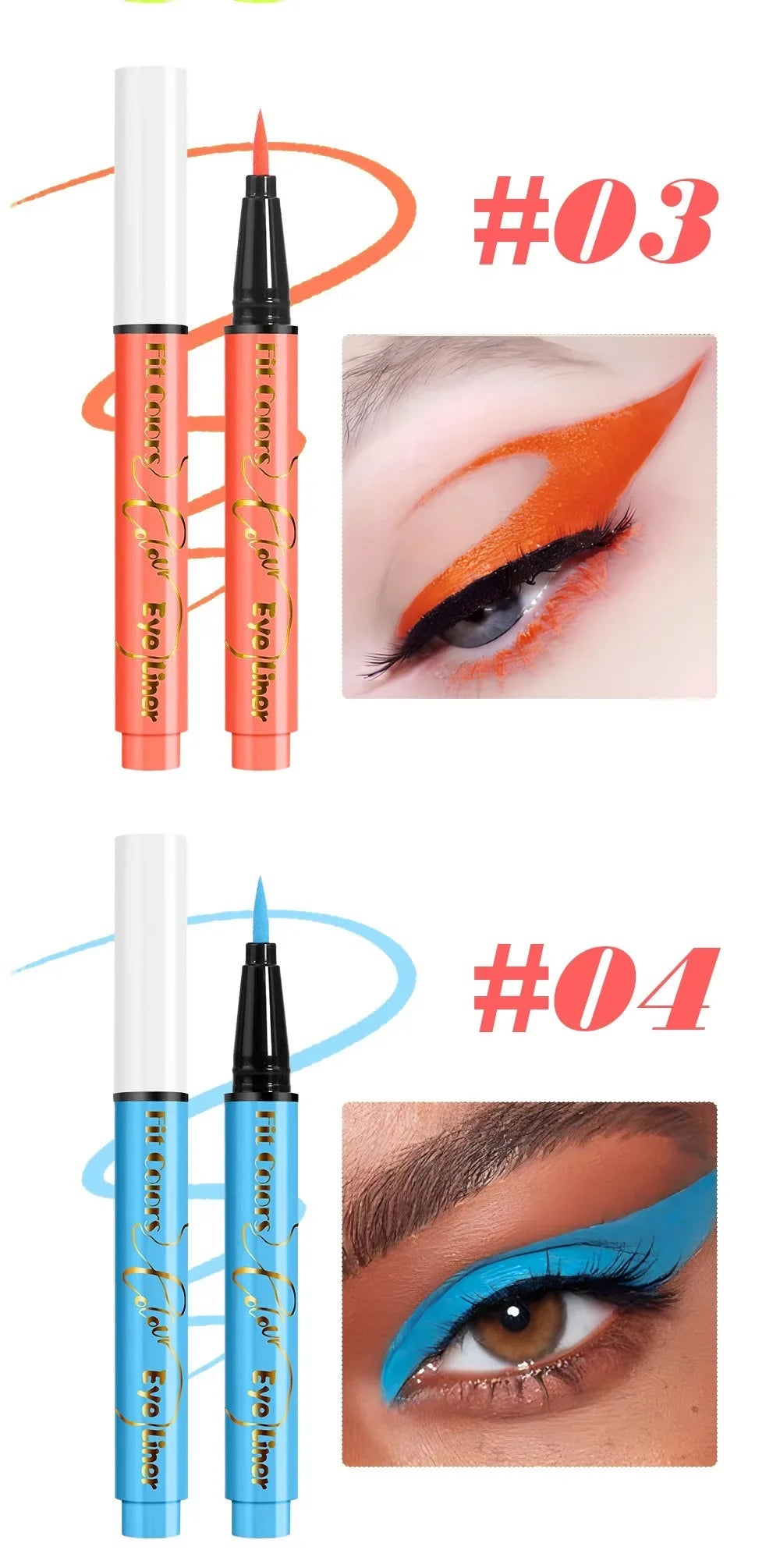 12Colors Liquid Eyeliner Neon Colored Halloween Liner Eyeliner Pen Waterproof UV Blacklight Fluorescent Face Body Paint Makeup