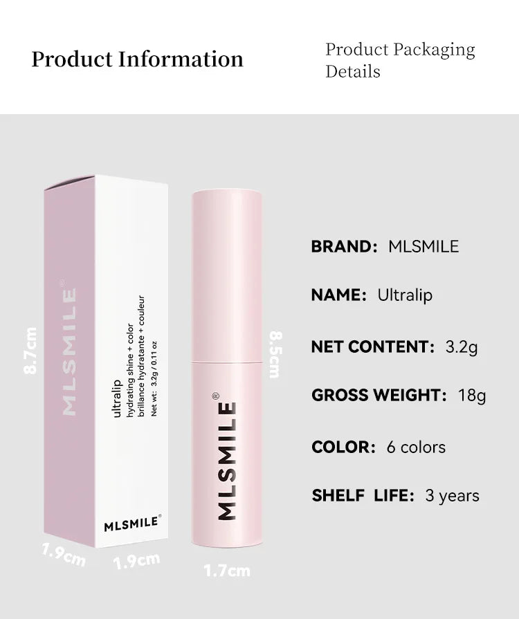 MLSMILE 6 Color Tube Lipstick natural long-lasting moisturizing moisturizing smooth gloss white and easy color lipstick
