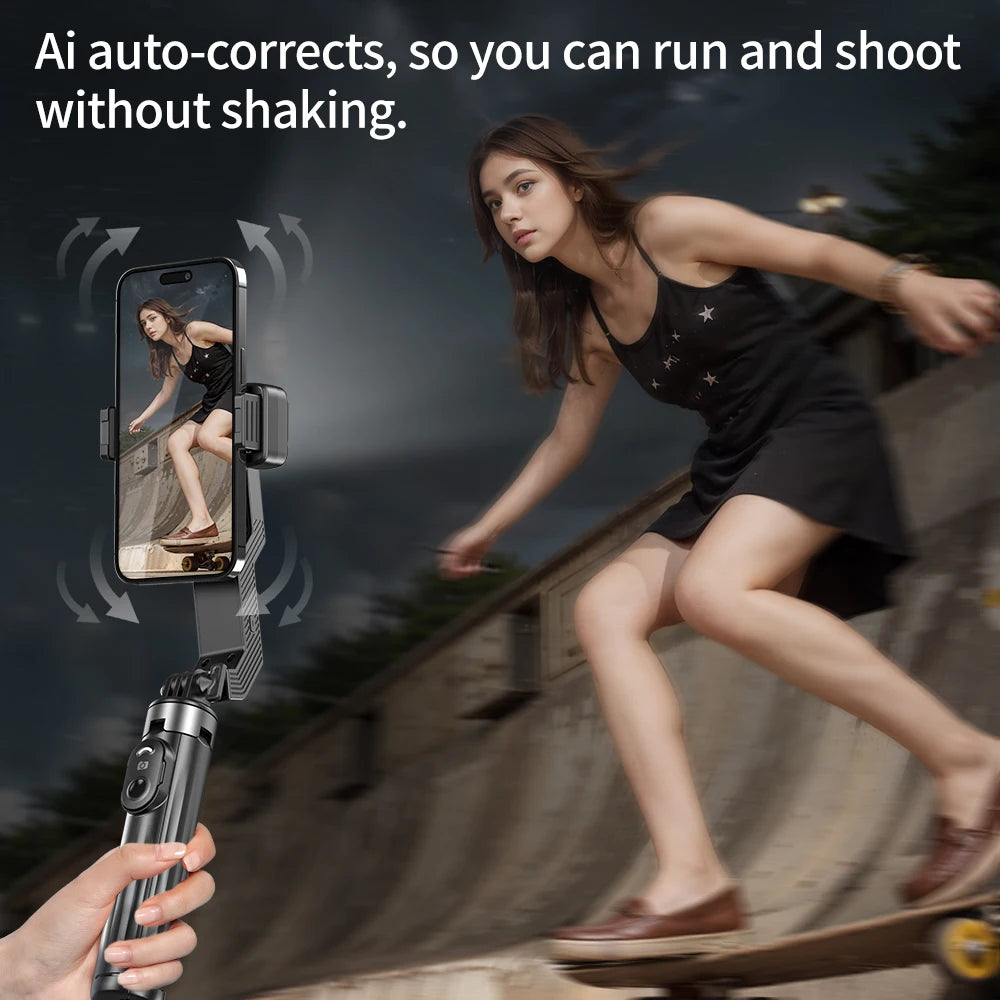 3-in-1 Handheld Gimbals Selfie Stick Tripod with AI Tracking and Fill Light Mobile Phone Holder Stabilizer for Smartphones