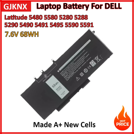 7.6V 68WH GJKNX Laptop Battery For DELL Latitude 5480 5580 5280 5288 5290 5490 5491 5495 5590 5591 E5580 Precision 15 3520 3530