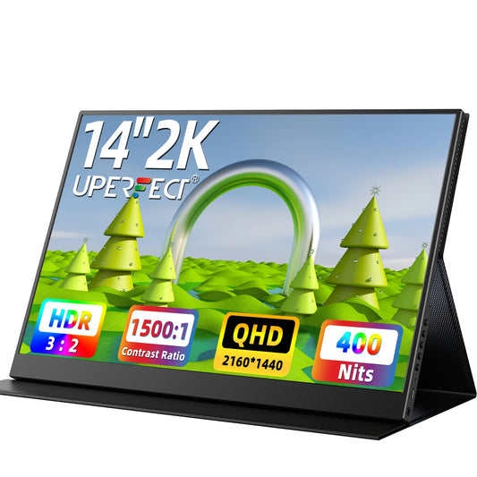 UPERFECT 14" 2K Portable Monitor Ultra Slim Laptop Second Gaming Screen 2160 * 1440 QHD PC External Display With Dual Speakers
