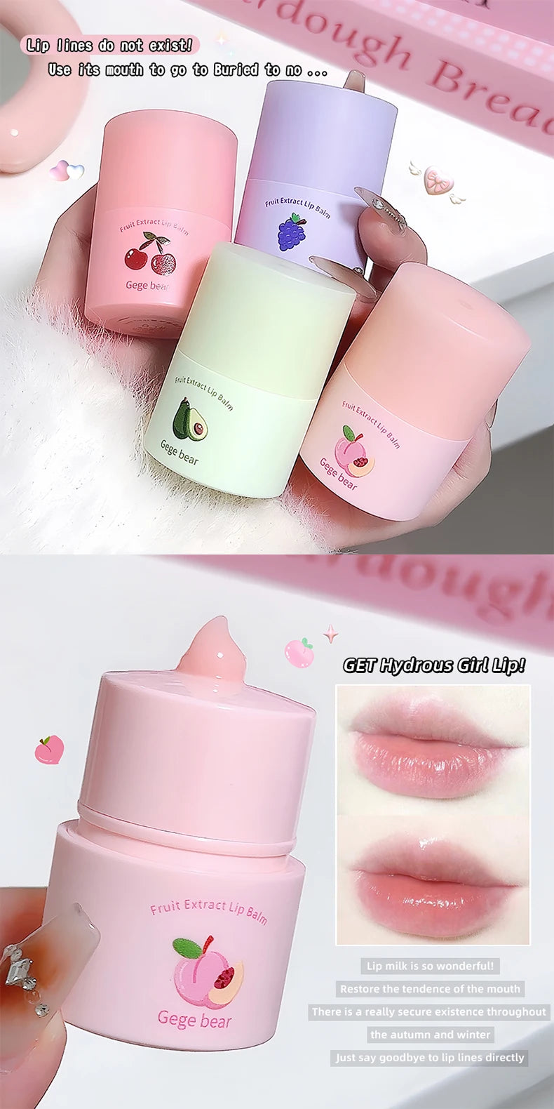 Gege Bear Fruit Extract Lip Balm Moisturizing and Anti-Cracking Lip Gloss in Autumn and Winter
