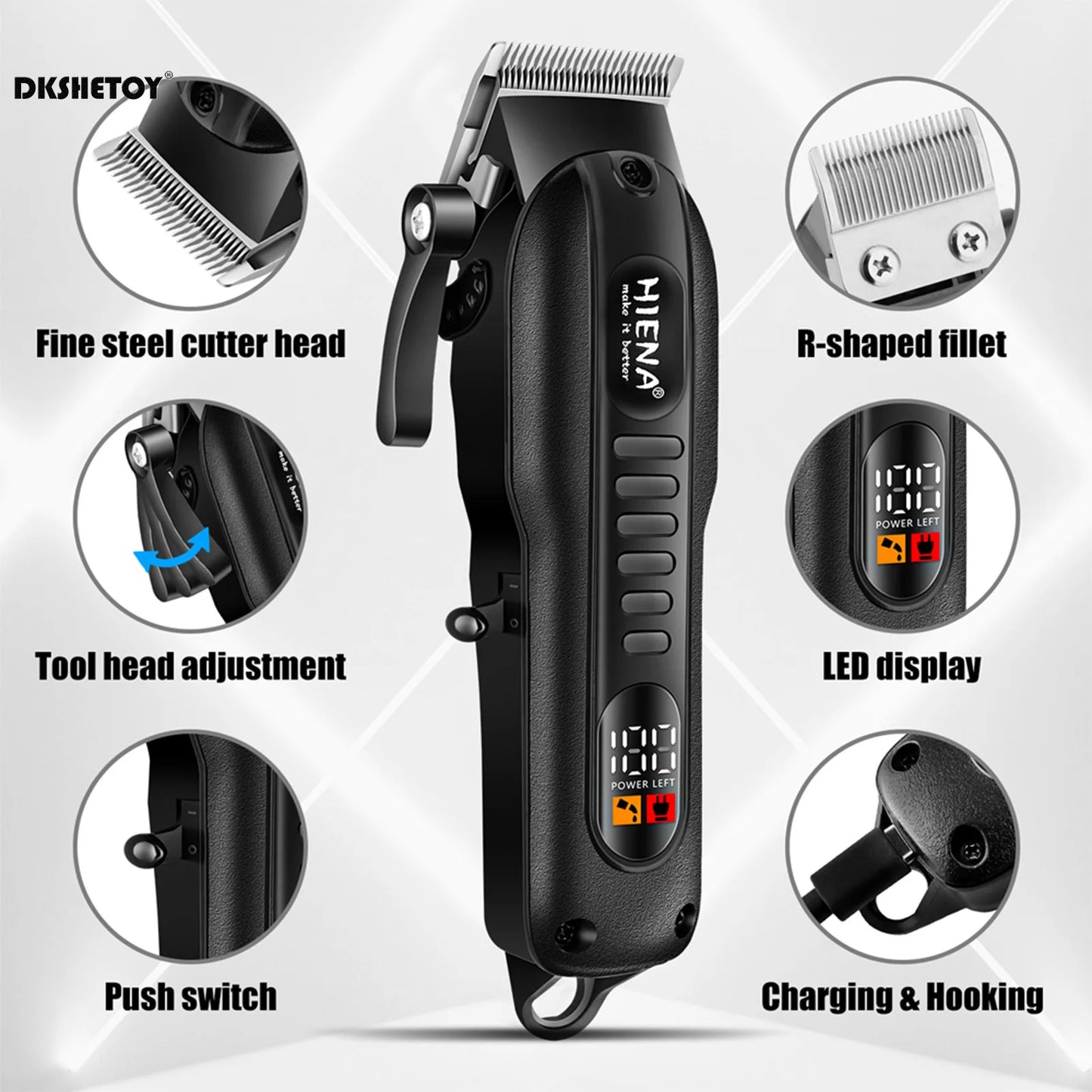 Professional Barber Clippers Digital Display Sharp Blade HYN-222 Electric Clipper for Haircut Beard Shaver Barbershop