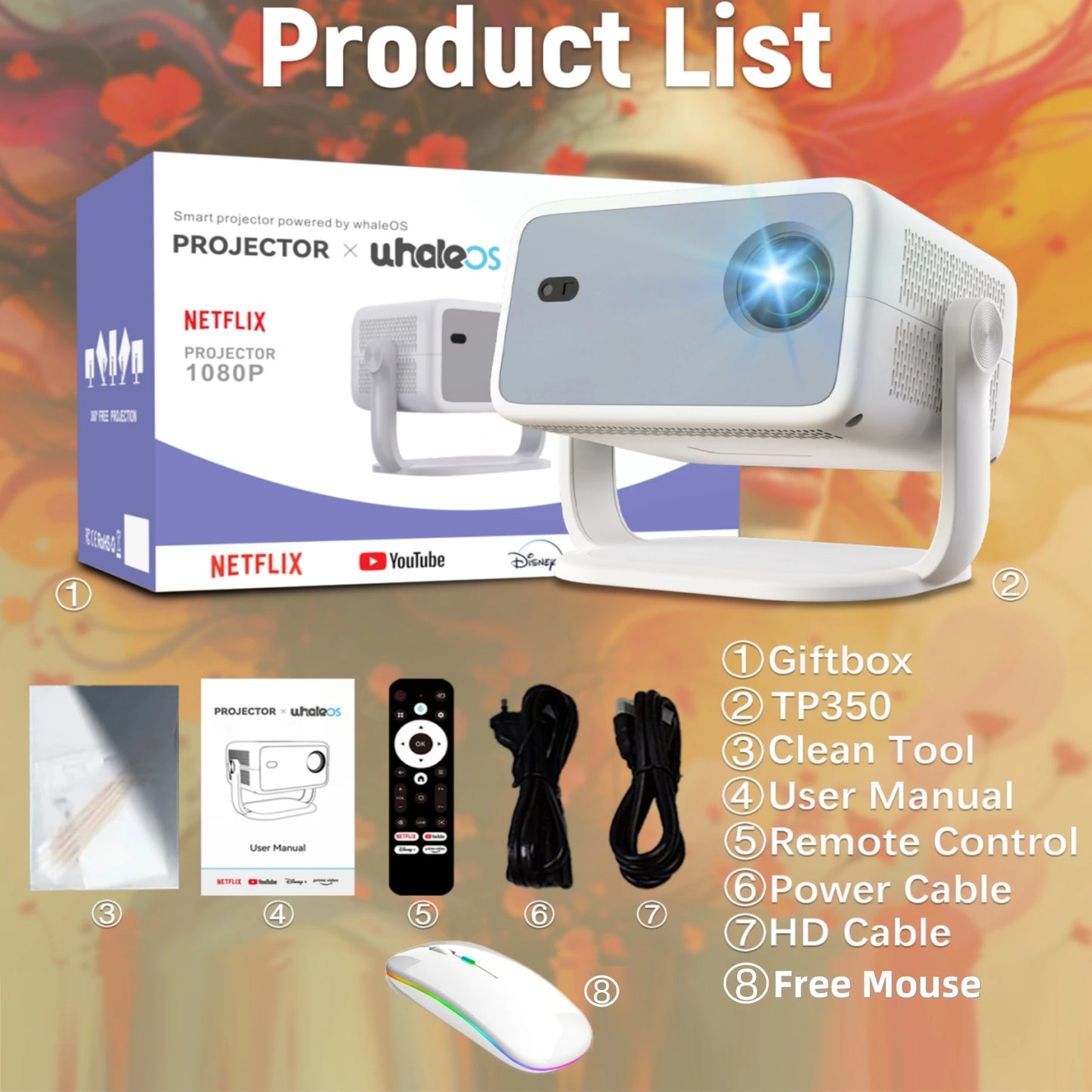 TP350 Netflix Certification Projector 4K Android 13 Native Wifi6 BT5.2 1080P 650ANSI Portable Projector Auto Keystone Correction