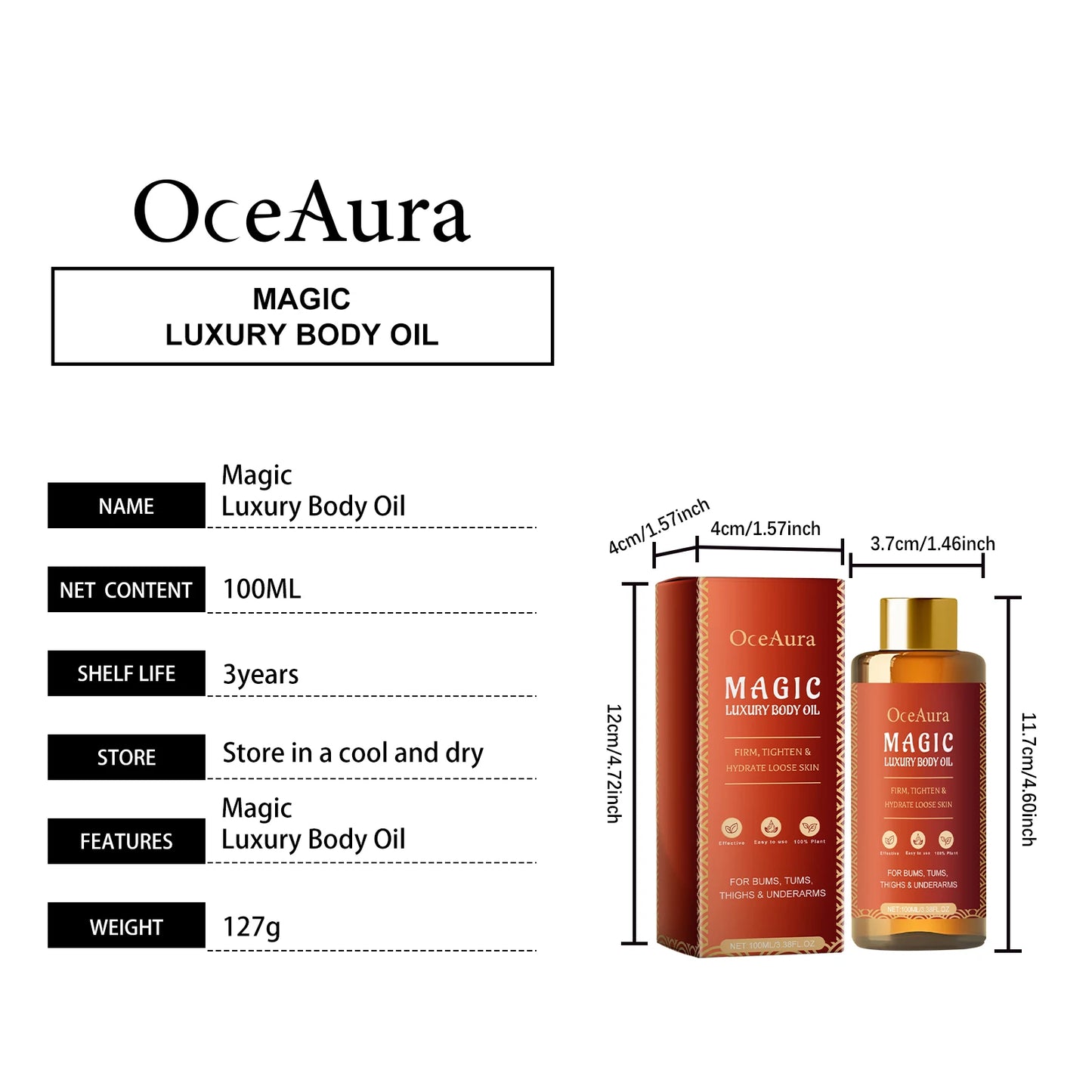 OCEAURA 3.38 OZ Magic Luxury Body Oil Deep Moisturizing Deeply Moisturizes Dry Skin Winter and Autumn Body Nourishing Oil