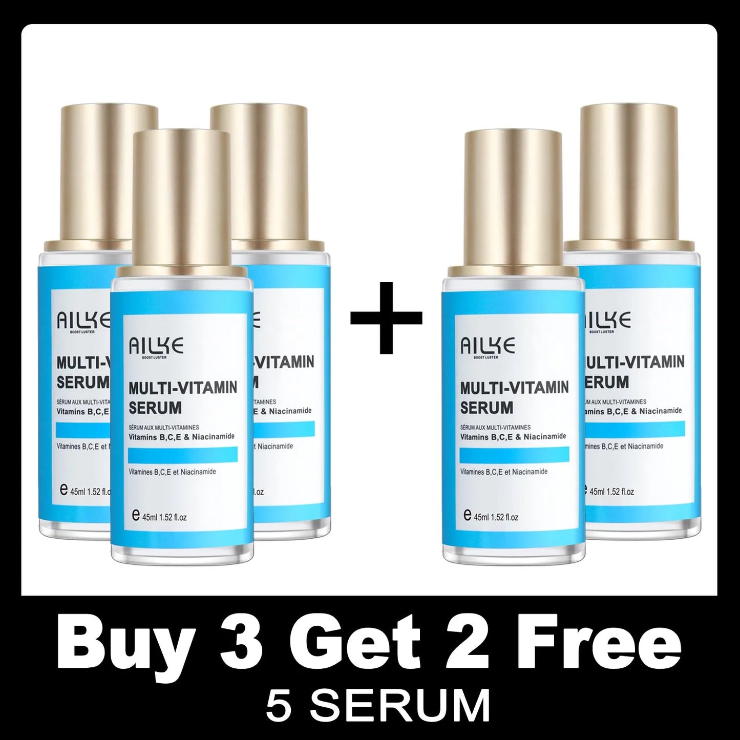 AILKE Multi-Vitamin Lightening Skin Set, Reduce Blemish, Absorbs Quickly Moisturizes with Vitamins B/C/E, Rejuvenates Skin