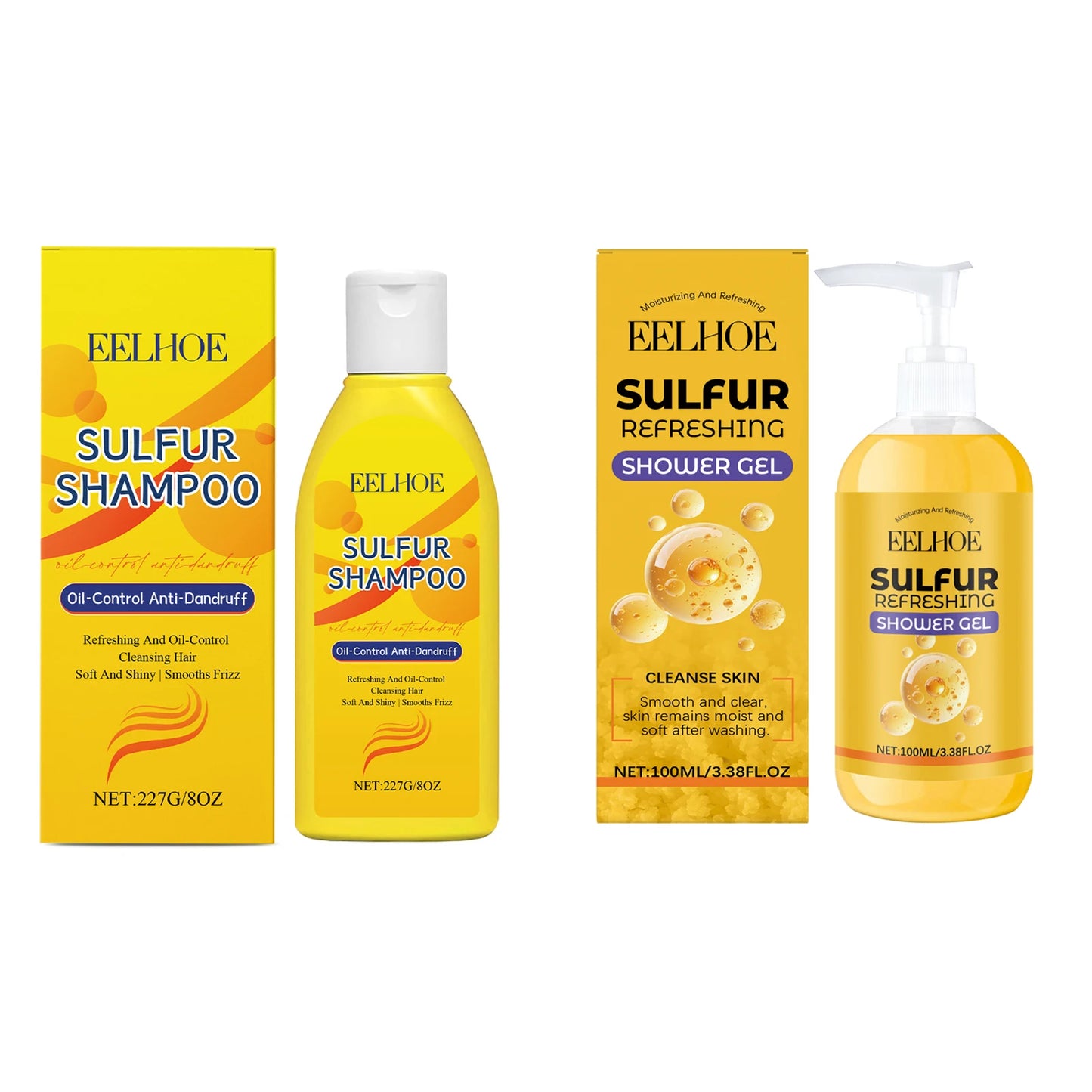 Sulfur Shampoo Shower Gel Set Deep Cleaning Scalp Remove Dandruff Nourishing Oil Control Moisturizing Dry Skin Smooth Body Wash