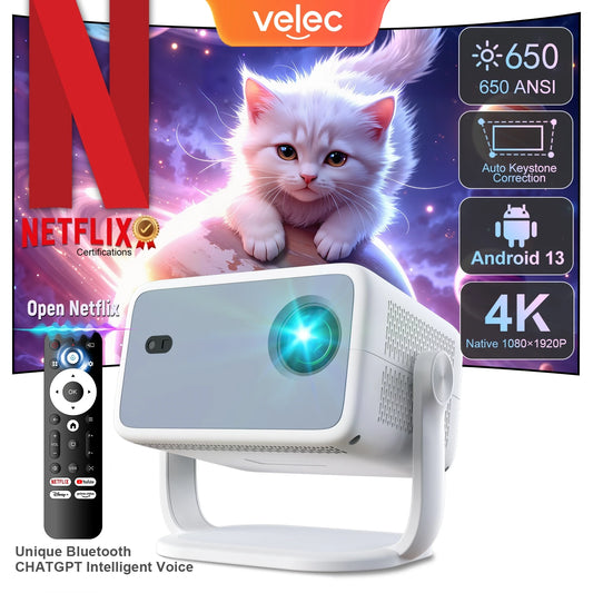 TP350 Netflix Certification Projector 4K Android 13 Native Wifi6 BT5.2 1080P 650ANSI Portable Projector Auto Keystone Correction