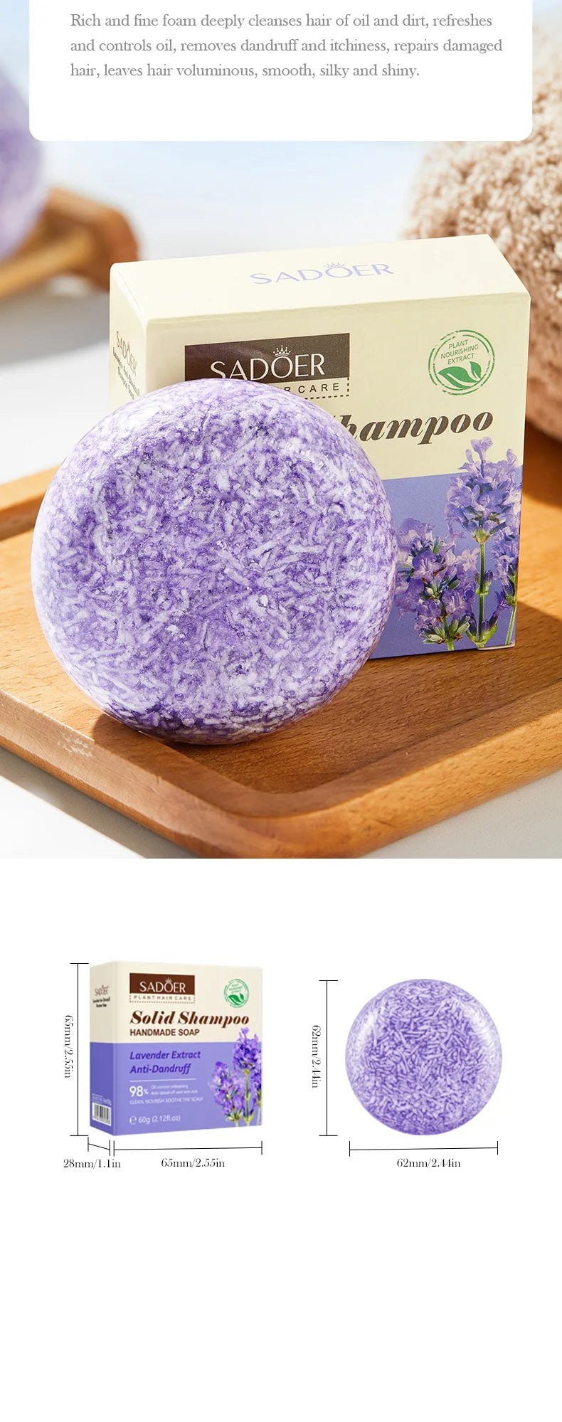 Lavender Shampoo Soap 1Box AntiDandruff & Anti-Itching Deep Cleansing Hair Care Strengthening Hair Roots Lightening & Revitalizi