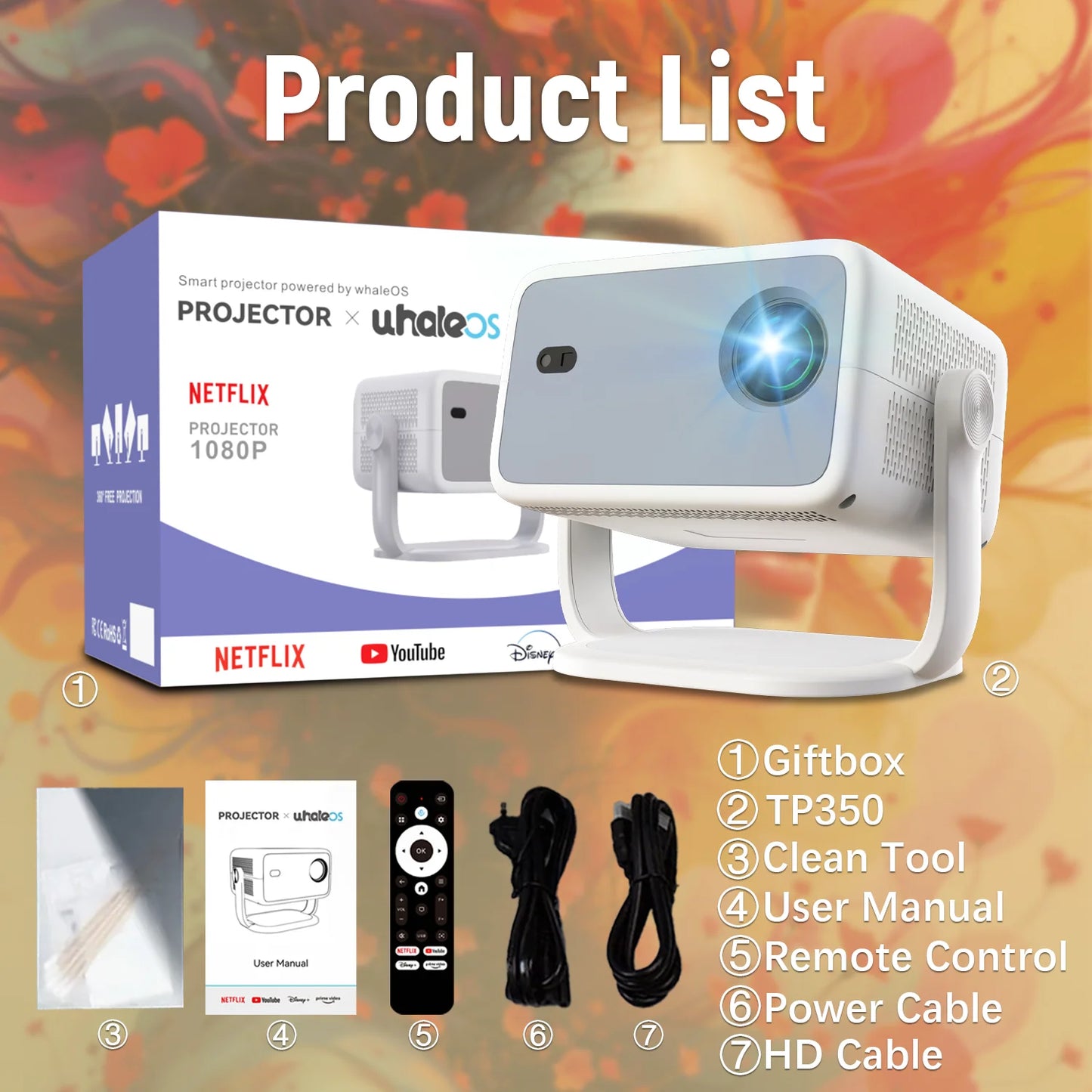 TP350 Netflix Certification Projector 4K Android 13 Native Wifi6 BT5.2 1080P 650ANSI Portable Projector Auto Keystone Correction