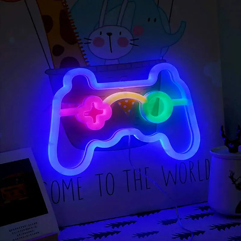 Gamer Neon Sign Lights, LED Game Controller Neon Sign for Gamer Room Decor, USB Or Battery Powered Gaming Neon Sign Table Lamp