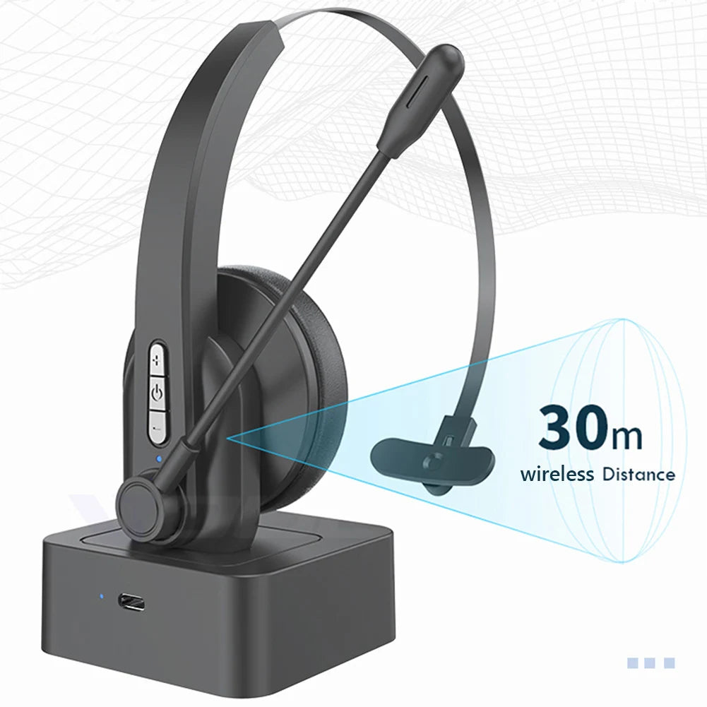 Wireless Telephone Headset for PC Laptop Call Center Office Computer Noise Canceling Customer Service Headphones with Microphone
